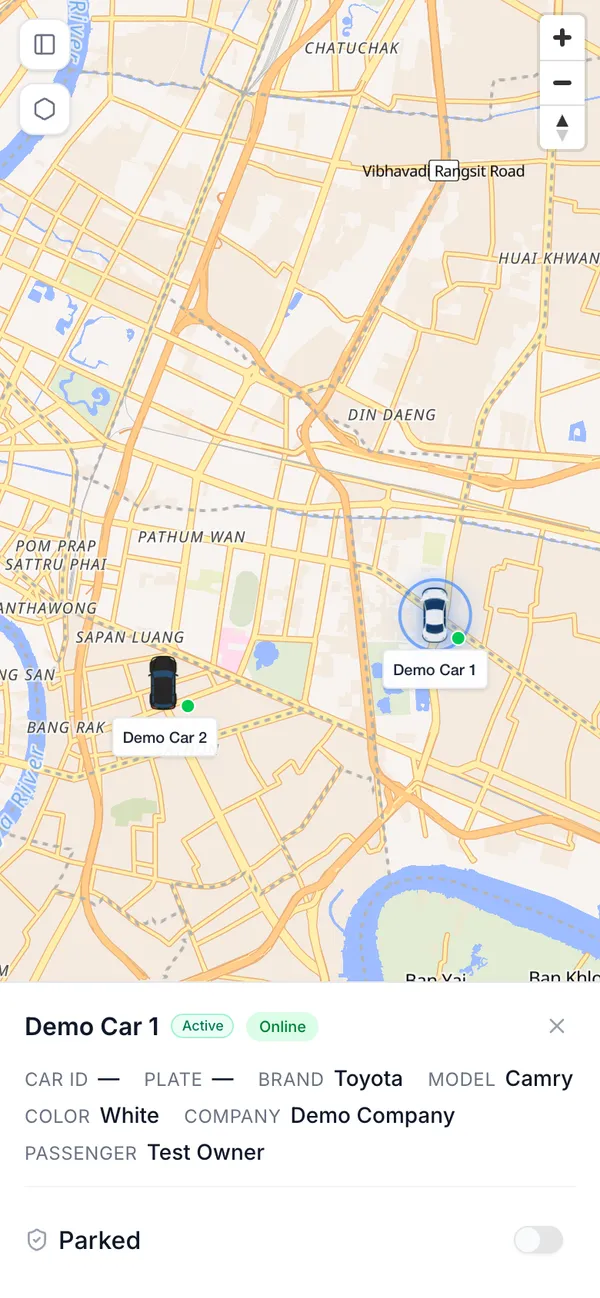 แผงรายละเอียดรถที่เปิดเมื่อแตะที่รถ