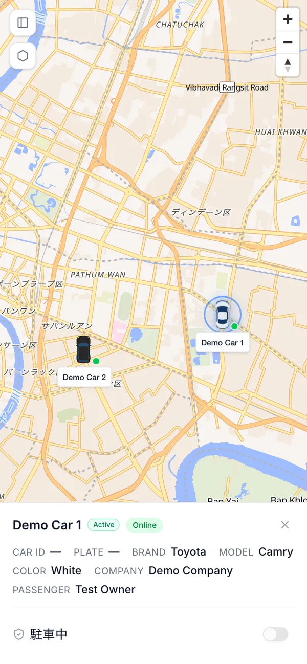 車両をタップして開いた詳細パネル
