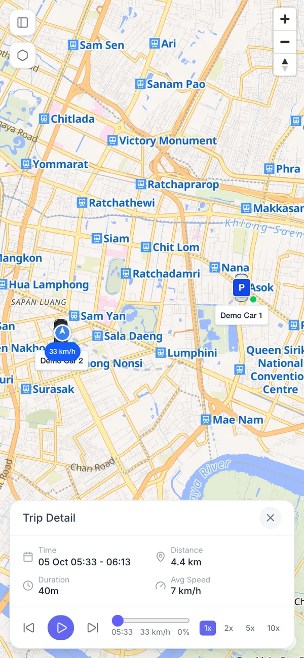 เส้นทางและรายละเอียดของการเดินทางที่เลือก (เวลา ระยะทาง ระยะเวลา)